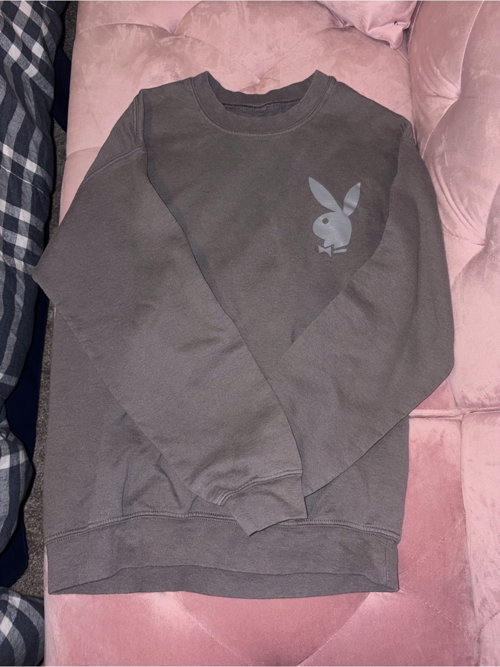 PLAYBOY Charcoal Gray Crewneck Sweatshirt with Bunny Logo